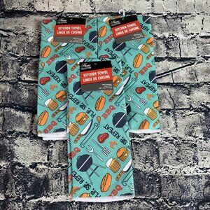 Home Collection BBQ Themed Grilling Kitchen Towel 25"x15" Lot of 3